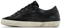 Golden Goose Wmns Superstar 'Black Glitter Heel' Distressed Leather Sneaker