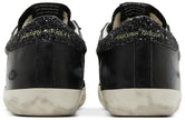 Golden Goose Wmns Superstar 'Black Glitter Heel' Distressed Leather Sneaker