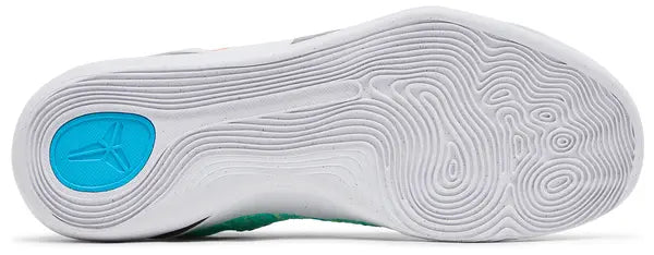 Nike Kobe 9 Elite Protro 'What The Kobe' 2025 high-top with white multicolor Flyknit upper and embroidered heel detailing.