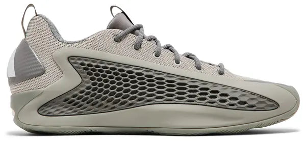 adidas AE 1 Low ‘Metallic Grey’ 2025 basketball sneakers with grey mesh upper, TPU wings, and Light Boost midsole cushioning.