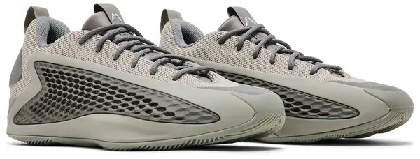 adidas AE 1 Low ‘Metallic Grey’ 2025 basketball sneakers with grey mesh upper, TPU wings, and Light Boost midsole cushioning.