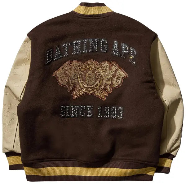 BAPE Line Camo Multi Logo Wool Varsity Jacket 'Brown' 2025 for Men