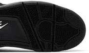 Heel view displaying the black Jumpman heel tab on the Air Jordan 4 Retro ‘Black Cat.’