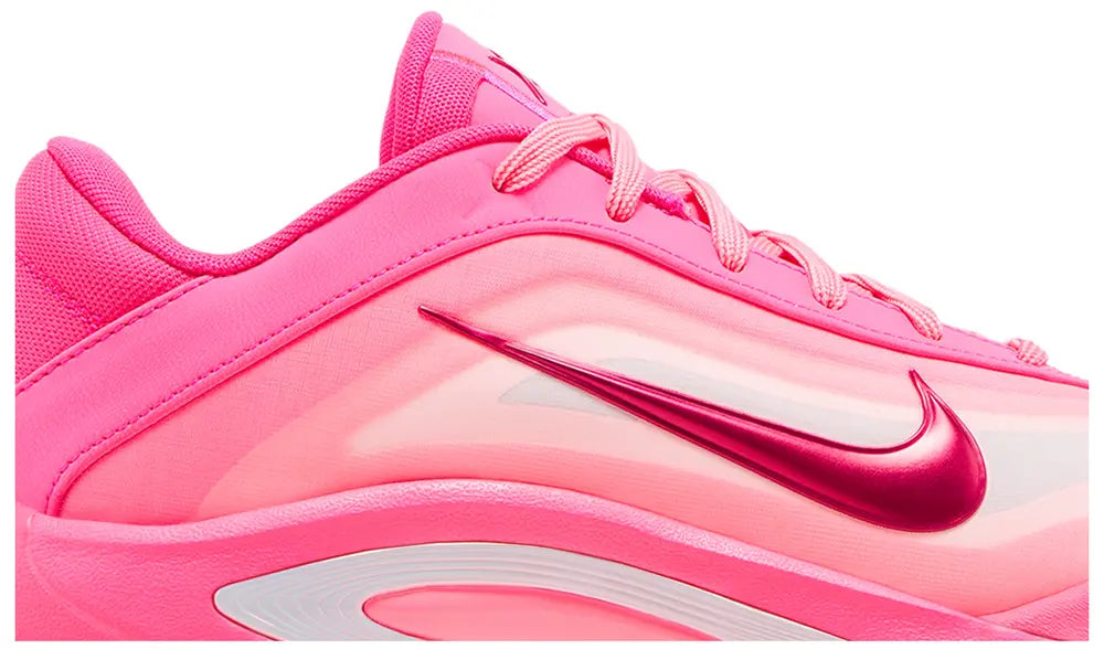 Nike Wmns A’One 'Pink A’ura' in gradient pink knit with leather overlays, pearl Swoosh, and Cushlon ST2 foam midsole.