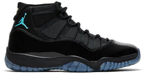 Air Jordan 11 Retro Gamma Blue 2025 sneaker in black with patent leather mudguard and blue Jumpman logo.