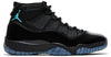 Air Jordan 11 Retro Gamma Blue 2025 sneaker in black with patent leather mudguard and blue Jumpman logo.