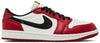 Side profile of the Air Jordan 1 Retro Low OG ‘Chicago’ 2025 in Varsity Red, Black, and Summit White.