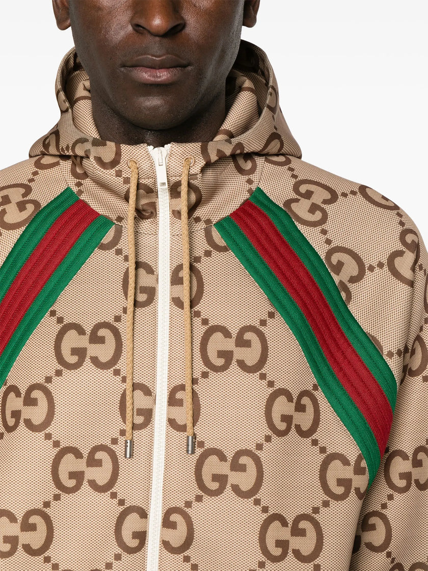 Gucci Stripes GG Supreme Monogram Hooded Brown Jacket