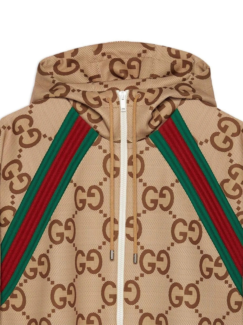Gucci Stripes GG Supreme Monogram Hooded Brown Jacket