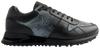 Louis Vuitton Run Away Sneaker in Black Iridescent leather with monogram detailing and elevated rubber outsole.