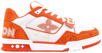 Louis Vuitton Trainer Low 'Velcro Strap - Orange Monogram Denim' 2024 in orange leather and monogram denim with velcro strap and tonal rubber outsole.

