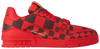 Louis Vuitton Trainer 'Damier Pop - Red' 2024 in red embossed leather with checkerboard pattern and red rubber sole.