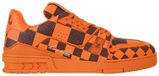 Louis Vuitton Trainer 'Damier Pop - Orange' 2024 orange leather sneaker with embossed Damier pattern and tonal rubber sole.

