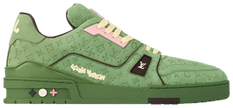 Louis Vuitton Trainer 'Green' 2024 by Tyler, the Creator with green nubuck, pink LV logo accents, and hand-drawn monogram detailing.

