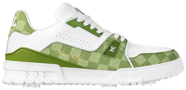 Tyler, the Creator x Louis Vuitton Trainer Golf 'Green Damier' 2024 in green embossed leather with rubber sole.

