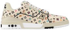Tyler, the Creator x Louis Vuitton Trainer 'Beige Multi-Color Monogram' 2024 in beige leather with multicolor monogram detailing and hand-lettered branding.
