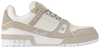 Louis Vuitton Trainer Sneaker 'Beige' 2024 low-top in soft beige leather with tonal branding and monogram outsole.
