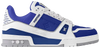 Louis Vuitton Trainer 'Gaston Blue' 2024 low-top sneaker in premium blue leather with monogram embossing and tonal rubber sole.

