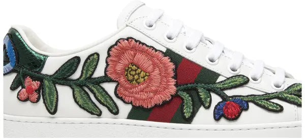 Gucci Wmns Ace Embroidered 'Floral' White Leather Sneaker with Floral Motif