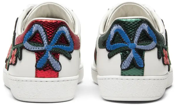 Gucci Women's Ace Embroidered Floral White Leather Sneaker