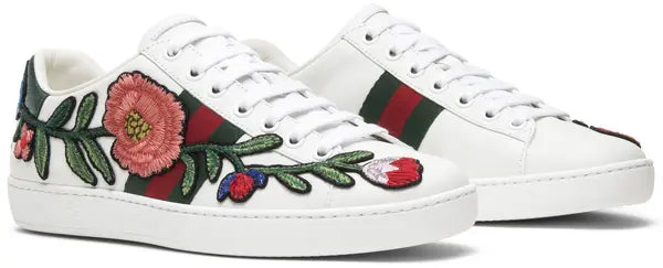 Gucci Wmns Ace Embroidered 'Floral' White Leather Sneaker with Floral Motif