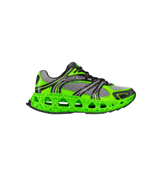 Dior B35 NXXT Sneaker in Neon Green and Black with Cannage sole, mesh upper, and limited edition details.

