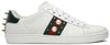 Gucci Wmns Ace Studded 'White' sneaker in leather with metallic silver studs on heel and midsole detailing.