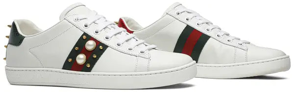 Gucci Wmns Ace Studded 'White' Leather Sneaker with Silver-Tone Spike Detailing