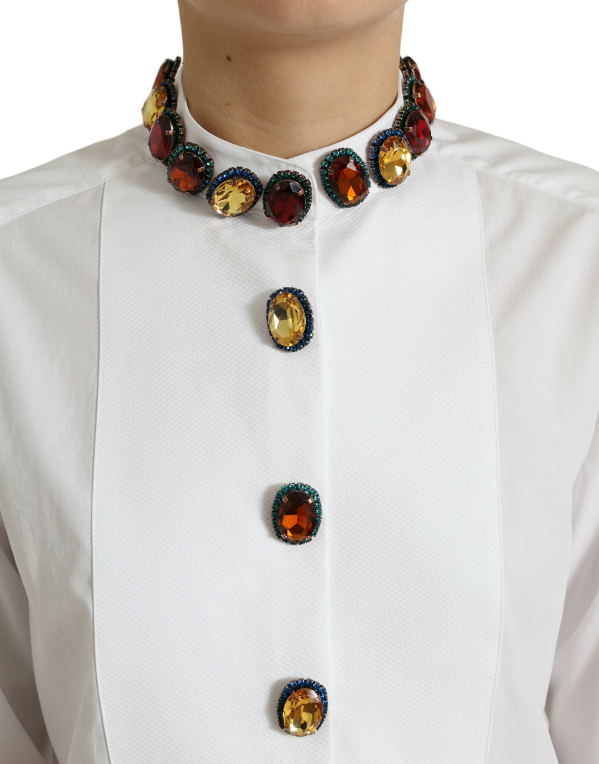 Dolce & Gabbana Elegant Crystal-Embellished White Cotton Top