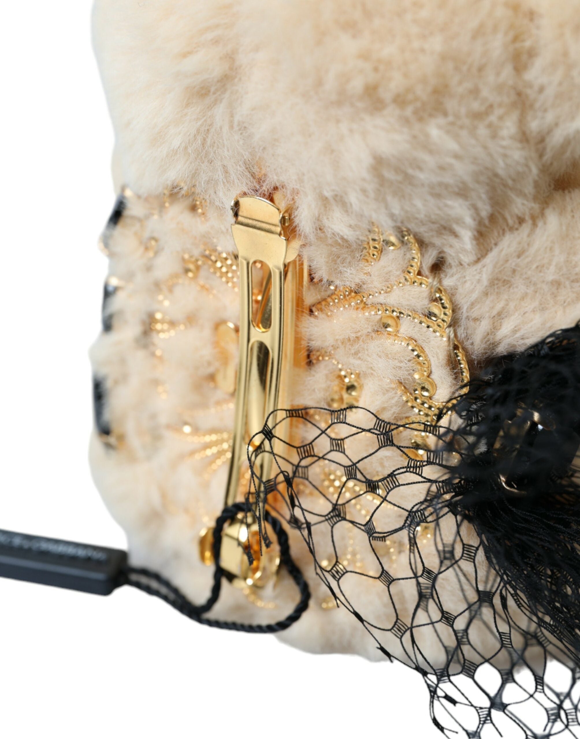 Dolce & Gabbana Beige Teddy Bear Mesh Net Band Hair Clip