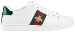 Gucci Wmns Ace Embroidered 'Bee' 2021 sneaker in white leather with Web stripe and gold bee embroidery on the side.
