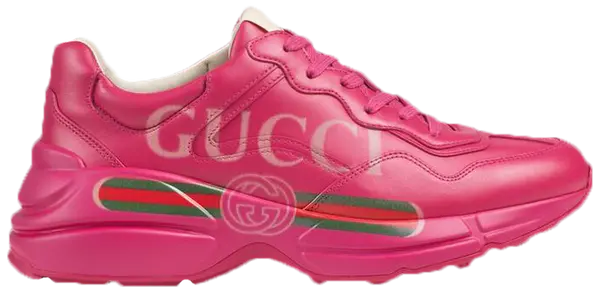 Gucci Wmns Rhyton 'Pink' women's sneaker in pastel pink leather with exaggerated chunky sole.

