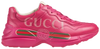 Gucci Wmns Rhyton 'Pink' women's sneaker in pastel pink leather with exaggerated chunky sole.

