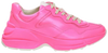 Gucci Wmns Rhyton 'Fluorescent Pink' sneaker in vibrant pink leather with chunky tonal sole.

