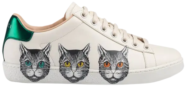 Discover the Gucci Wmns Ace Mystic Cat sneaker, crafted from premium white leather with striking cat artwork, Web stripe details, and luxury Italian craftsmanship.
