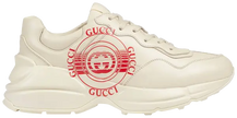 Gucci Wmns Rhyton 'Gucci Disk Print - Ivory' in cream leather with red vintage disk graphic.

