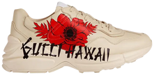 Gucci Wmns Rhyton 'Gucci Hawaii Poppy Print' in ivory leather with vivid red floral graphic.


