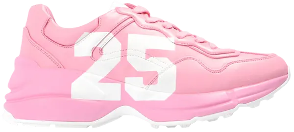 Gucci Wmns Rhyton '25 - Pink' sneaker with pink leather upper and bold “25” graphic on the side.

