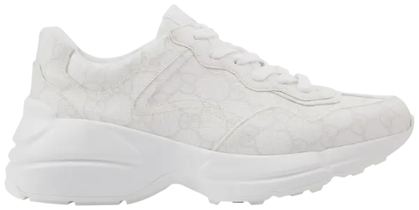 Gucci Wmns GG Rhyton sneaker in white canvas with chunky rubber sole and minimalist design – 2022 edition.

