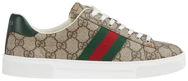 Gucci Wmns Ace 'GG Crystal Canvas - Beige' sneaker with beige GG monogram canvas and transparent gloss finish.