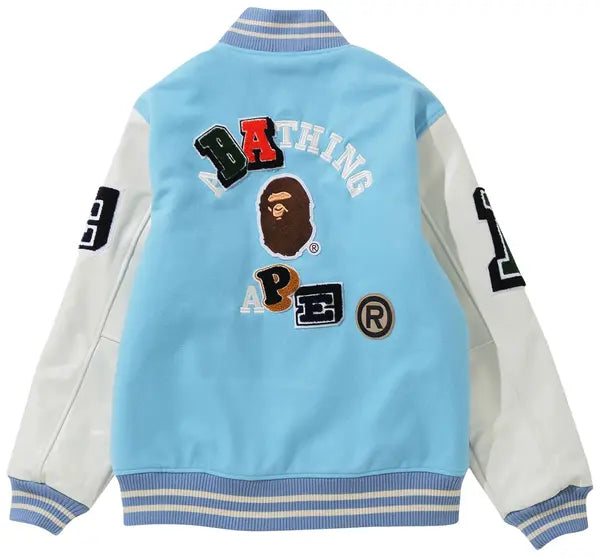 BAPE Crazy Patch Varsity Jacket 'Sax' 2021 Outerwear for Unisex