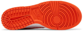 Nike Dunk Low Women’s 'Orange Paisley' sneaker with white leather upper, orange overlays, and paisley print Swoosh.