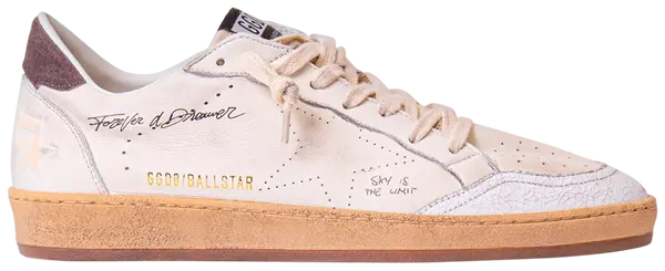 Golden Goose Ball Star 'Forever A Dreamer' sneaker in white leather with ginger suede star and pre-worn sole.