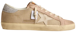 Golden Goose Swarovski Superstar LTD women’s sneaker in white and old rose leather with Swarovski crystal star and distressed finish.


