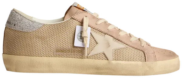 Golden Goose Swarovski Superstar LTD women’s sneaker in white and old rose leather with Swarovski crystal star and distressed finish.

