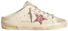 Golden Goose Superstar Sabot women's sneaker in white textile with pink glitter star and backless mule design.
