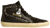 Golden Goose Swarovski Slide Sneaker women’s black leather slip-on with Swarovski crystal-studded star and distressed rubber sole.

