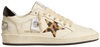 Golden Goose Ball Star women’s sneaker in leopard print with Swarovski crystal star and distressed white leather finish.

