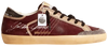 Golden Goose Superstar Penstar LAB women's sneaker in burgundy suede with Swarovski crystal star and distressed sole.

