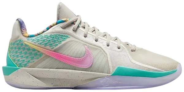 Titan x Wmns Nike Sabrina 2 EP 'Make Space' in Light Bone with multicolor gradient Swoosh, seafoam embroidery, and Cushlon 3.0 midsole.